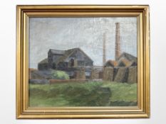 Danish school : Industrial buildings, oil on canvas, 45cm x 37cm.