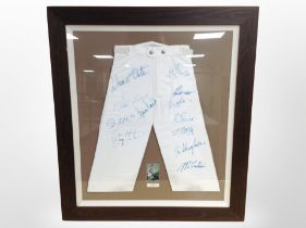 A pair of Frankie Dettori's riding breeches, signed and contained in a display frame,