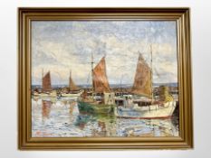 H Sterm : Fishing boats in a harbour, 49cm x 39cm.