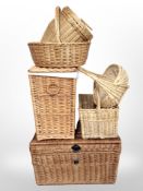 Six various wicker baskets and hampers.