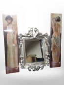A contemporary ornate silvered mirror, 107cm x 80cm,