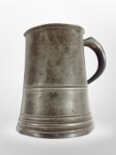 A Victorian pewter quart tankard by James Yates, height 16cm.