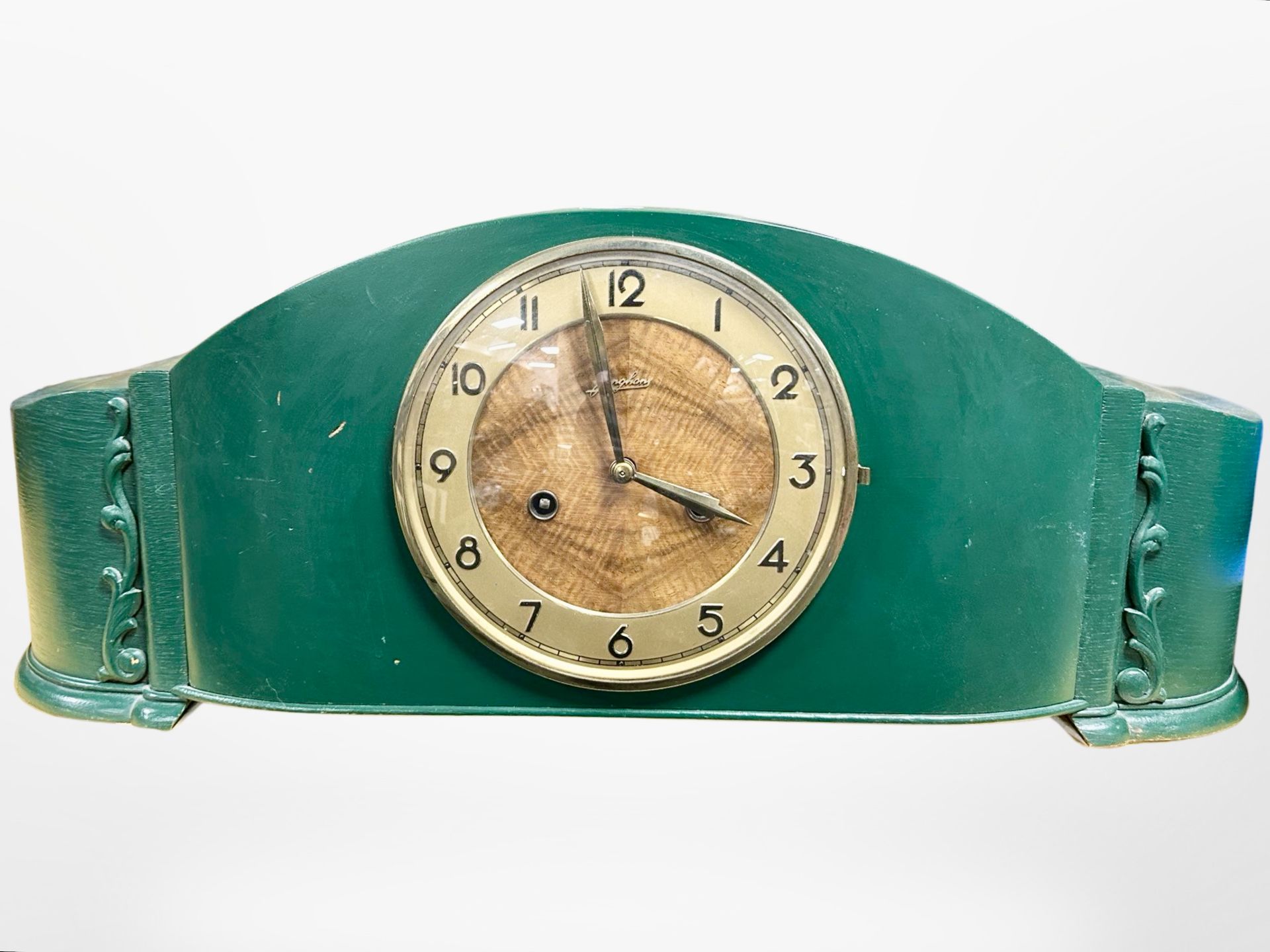 A painted Junghans Art Deco eight day mantel clock,