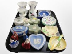 A group of ceramics including Wedgwood Jasperware dish and trinket boxes,