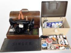 A Singer 99K electric sewing machine with lead and pedal,