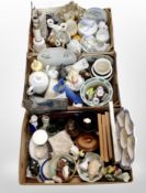 Three boxes of 20th century ceramics, Japanese export tea china, porcelain dinner wares, lamp base,