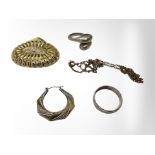 A 9ct gold earring, together with several other items including two dress rings, a broken chain,