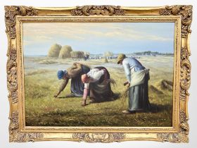 Danish school : Harvesters in a field, oil on canvas, 100cm x 70cm.