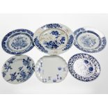 A group of 20th-century Chinese export blue and white porcelain plates, largest 34cm diameter.