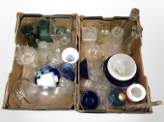 Two boxes of 20th century Scandinavian glass wares, drinking glasses, decanters,