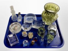 A group of glass paperweights including Mats Jonasson of Sweden example,