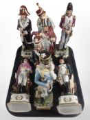 Eight continental porcelain figures of Napoleonic soldiers.