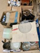 Two pallets of kitchen ware, crockery, clock, pressure cooker etc