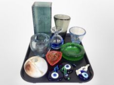 A group of 20th-century Danish studio glass wares including vases, shallow bowls, etc.
