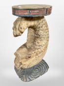An Eastern carved wooden Koi fish plant stand,