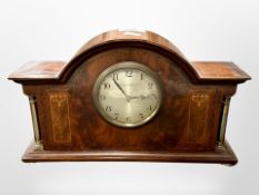 An Edwardian inlaid mahogany mantel time piece, by Northern Goldsmiths Newcastle upon Tyne,