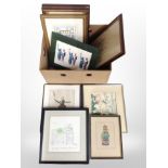 A box of antique and later pictures and prints,