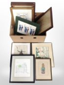 A box of antique and later pictures and prints,