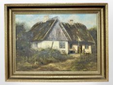C Ven Neilsen : A thatched cottage, oil on canvas, 47cm x 33cm.