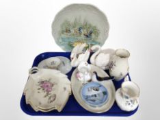 A group of Danish ceramics, pin dishes, Royal Copenhagen leaf dishes,