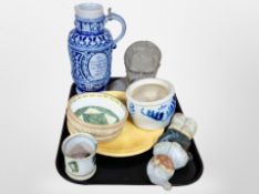 A group of Scandinavian ceramics, salt glazed jug, bowls,