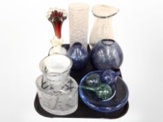 A group of 20th-century Danish glassware including bark-textured vase, further vases, bowl, etc.