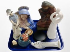 A group of ceramics including Italian porcelain figure of the Madonna and Child,