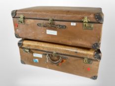 Two early 20th century tan leather luggage cases,