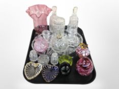 A group of 20th century glass wares, Caithness vase, dressing table glass ware, paperweights,