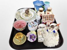 A group of ceramics including Maling lustre bowl, miniature Coalport tea cup and saucer,