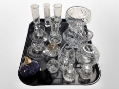 A group of crystal including pair of squat candlesticks, vases, bowls, a perfume atomizer, etc.
