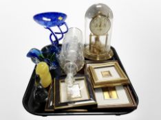 A tray of studio glass wares including pedestal bowl, ship in bottle,