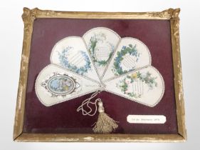 A Victorian fan in gilt frame, overall 29cm x 24cm,