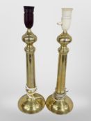 A large pair of brass lamps bases (continental wiring),