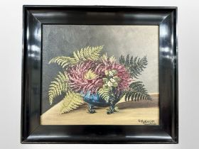 O Hedager : Still life of ferns in a pot, oil on canvas, 37cm x 30cm.