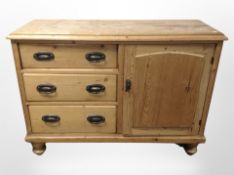 A Victorian pine kitchen sideboard fitted cupboards and drawers,