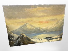 E Thorbjorn : Sunset over a fjord, oil on canvas, 95cm x 65cm.