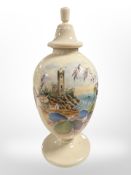 A late 19th-century opaque hand-painted glass lidded urn, height 38cm.