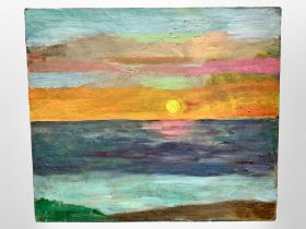 Danish school : Abstract sunset, oil on canvas, 89cm x 77cm.