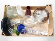 A box of 20th century Danish glass wares, decanters, vases,