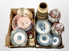 Two boxes containing West German pottery vase, Maling lustre ceramics,