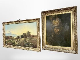 A gilt framed print of a soldier after Rembrandt, overall 77 cm x 63 cm,