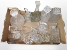 A box of 20th century crystal and decanters.