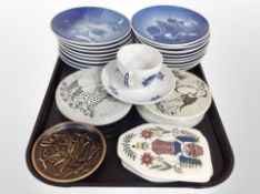 A quantity of Bing and Grøndahl blue and white Christmas plates, further Scandinavian wall plates,