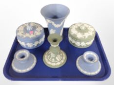 A group of Wedgwood Jasperware, vase, trinket boxes,