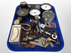 A group of collectables including table lighter, hip flask, sugar cutters, bottle openers,