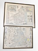 A hand coloured map of Northumberland in Hogarth frame,