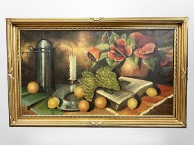S Ronni : Still life with fruit and flowers, oil on canvas, 89cm x 50cm.
