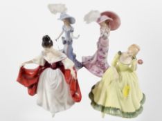 Two Royal Doulton figures, 'Sara' HN2265, 'Paula' HN2906, and two Bradford Editions figures.