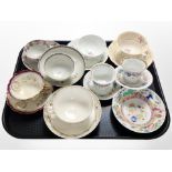 A group of Chinese export porcelain tea bowls and saucers, other tea cups and saucers, etc.
